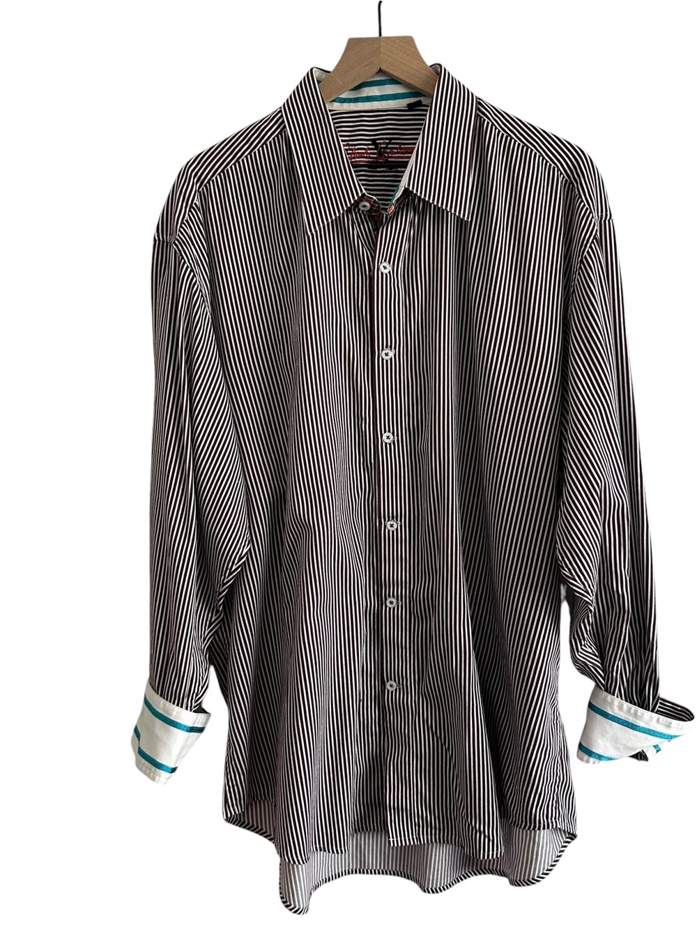 Robert Graham Men Shirt 3XL Stripe Button Down Flip Cuff Contrast‎ Casual Luxury